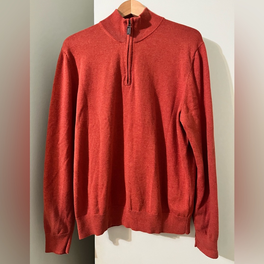 JoS A. BANK Orange 100% Pima Cotton 1/4 Zip Sweater - Sz L